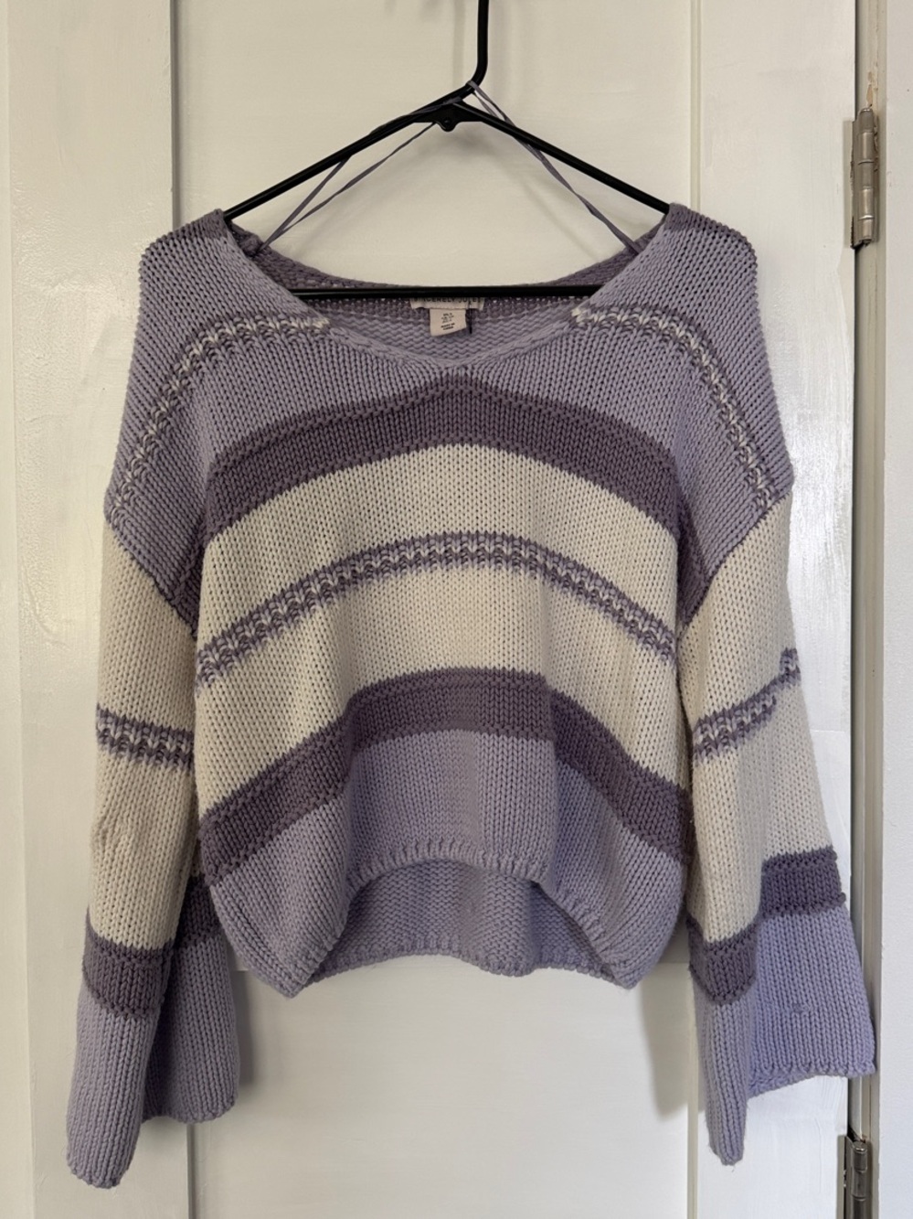 Sincerly Jules Lavender & Cream Striped V-Neck Knit Sweater